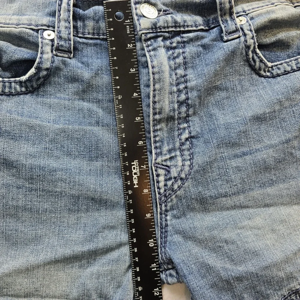 True Religion Rocco Moto Biker Denim Shorts Mens 40 Blue Raw Hem Distressed Y2K